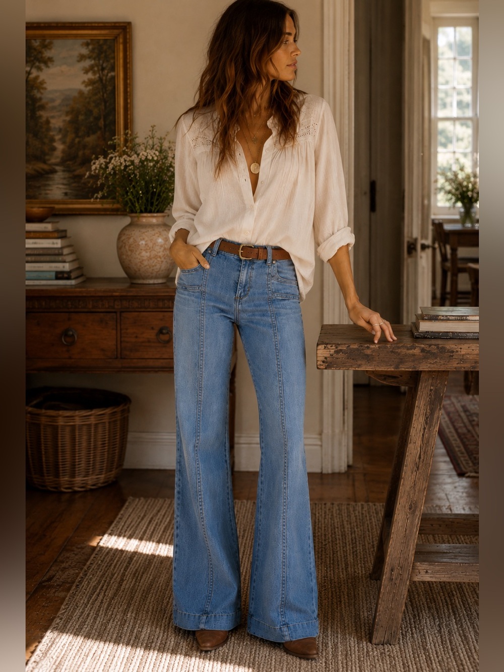 Free People Super 70’s Wide Leg Jeans | Size 26 | Low Rise Stretch Denim